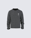 Subculture Cross Embroidered Striped Long Sleeve