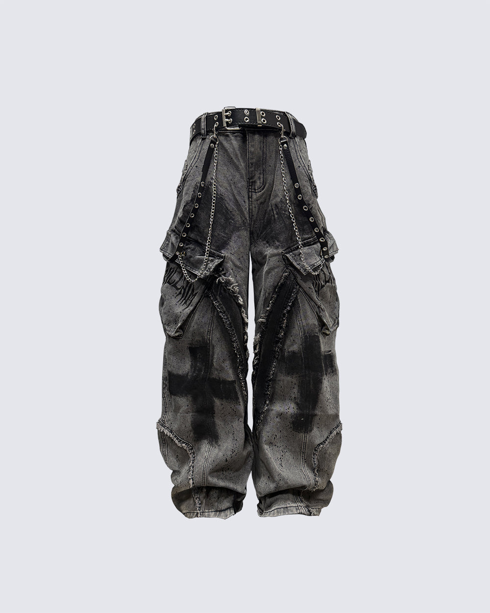 （Clearance）Paint-Splattered Distressed Wide-Leg Jeans