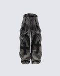 （Clearance）Paint-Splattered Distressed Wide-Leg Jeans