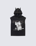 Vintage Cat Graphic Bat Sleeve Vest Hoodie