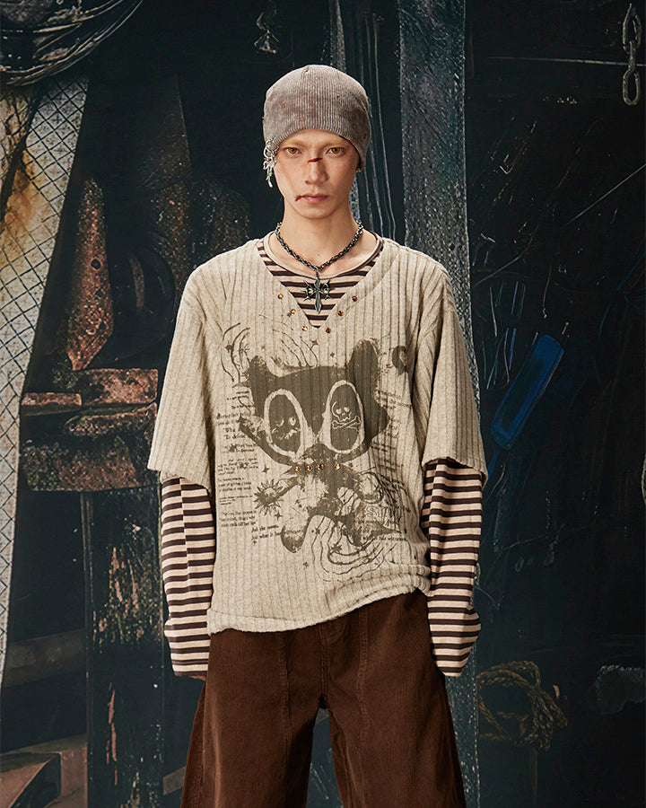 Layered Graphic Ribbed Long Sleeve T-Shirt