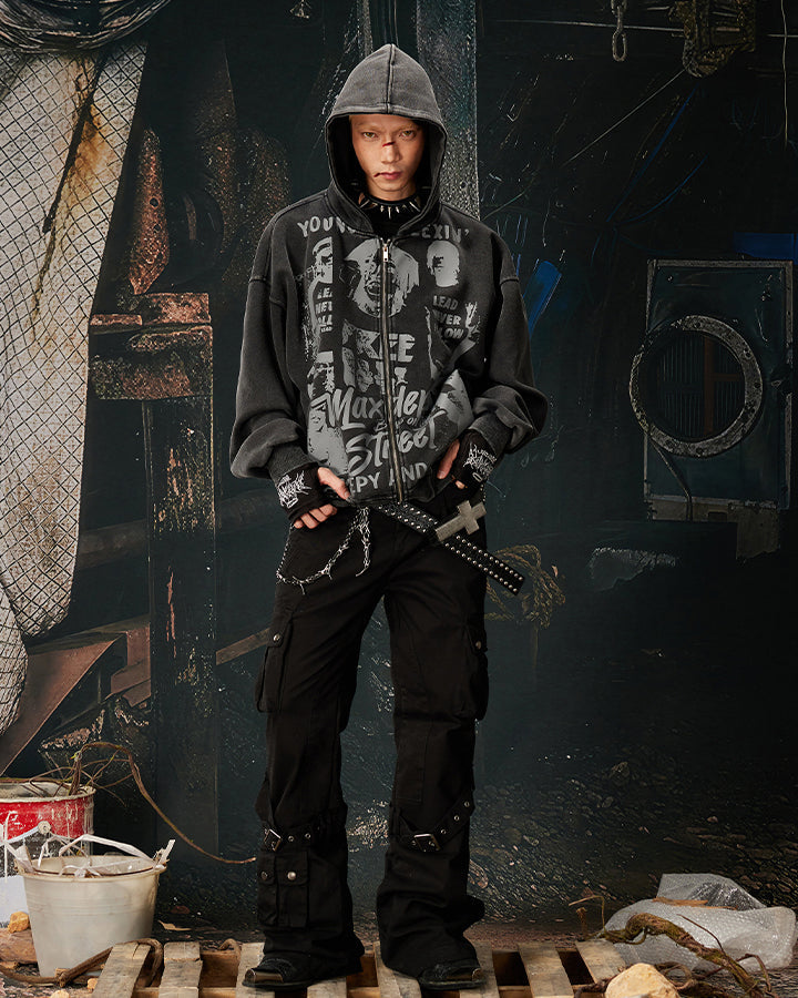 American Street Portrait Graffiti Zip-Up Hoodie