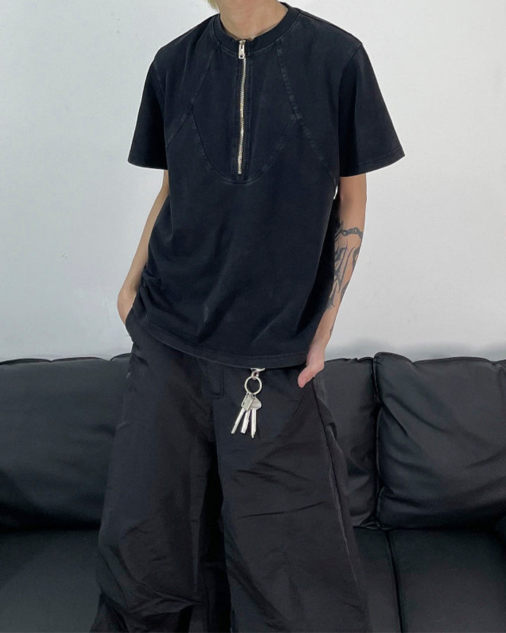 Vintage Washed Zip Panel T-Shirt