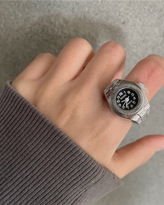 Punk-Inspired Quartz Watch Ring