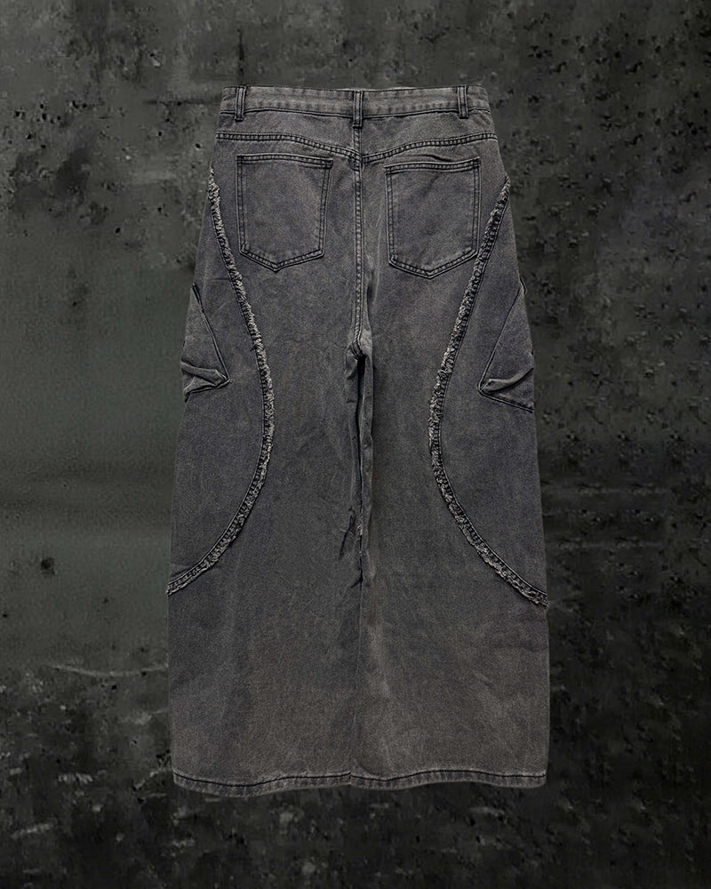 （Clearance）Paint-Splattered Distressed Wide-Leg Jeans