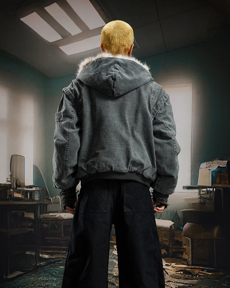 Patchwork Thick Hooded Cotton Jacket