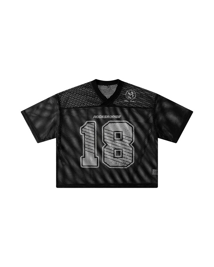 Black Mesh Number Print V-Neck T-Shirt