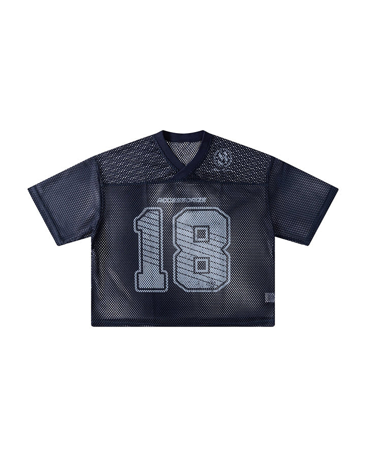 Black Mesh Number Print V-Neck T-Shirt