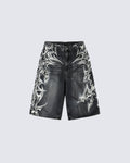 American Vintage Washed Tribal Print Denim Shorts