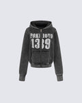 American Street Distressed Print Zip-Up Hoodie