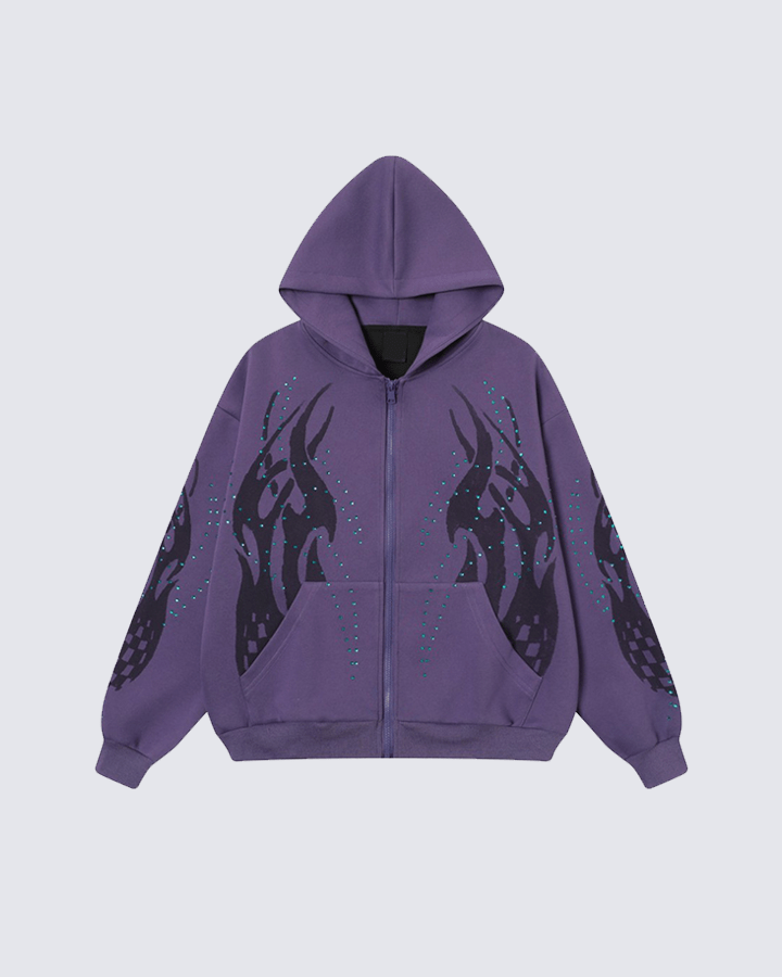 Rhinestone Flame Graphic Hoodie