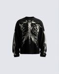 KIIKIO Skull Print Waffle Long Sleeve T-Shirt