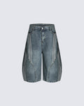 Side Stripe Panel Seven-Length Denim Pants