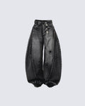 Distressed Washed Loose Blade-Cut Jeans