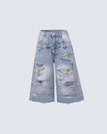 New Double Waist Distressed Denim Pants