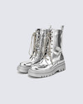 Metallic Lace-Up Platform Combat Boots
