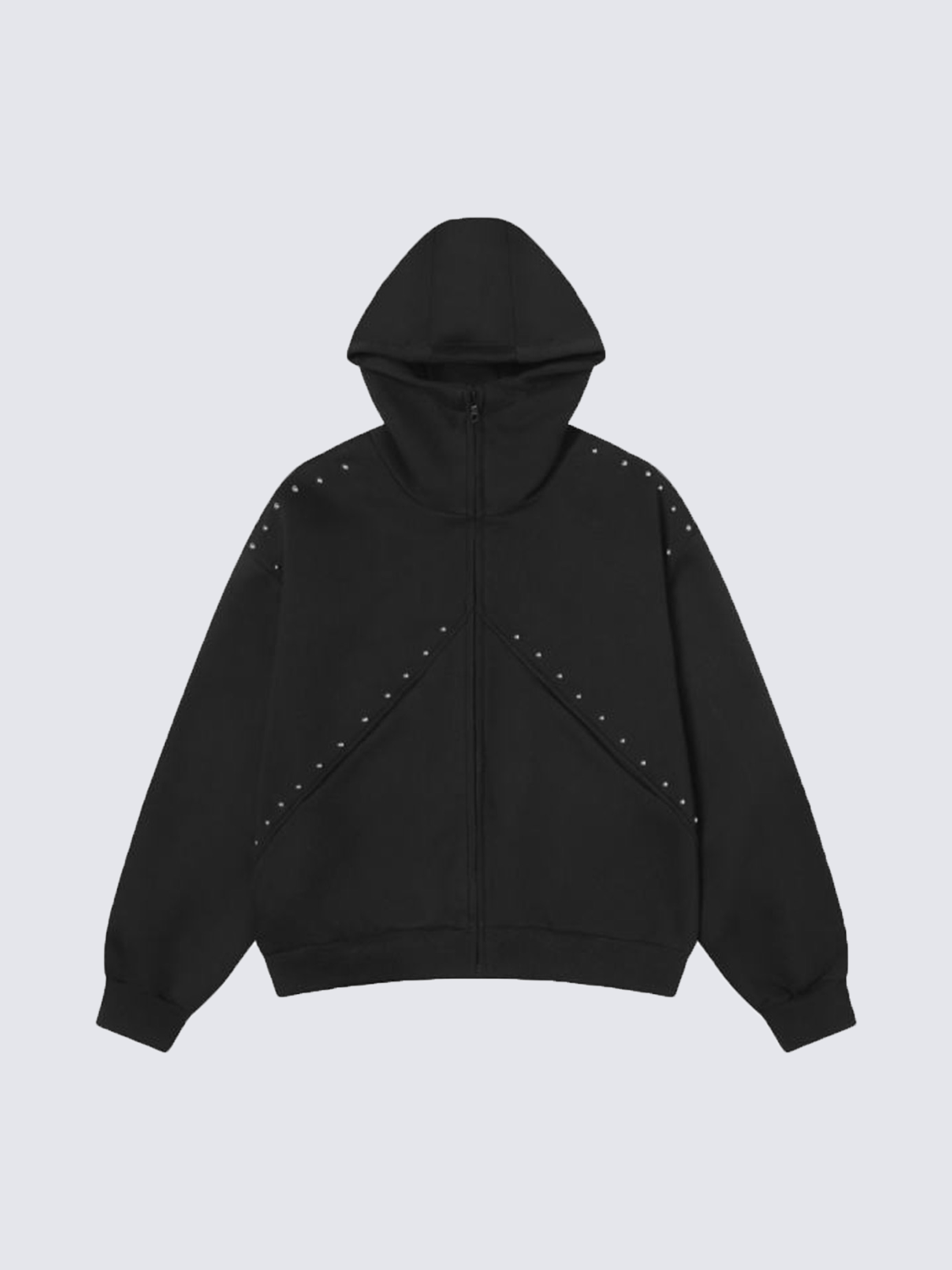 Horned Studded Zip-Up Hoodie with Ear Detail