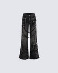 Frayed Flare Denim Cargo Pants