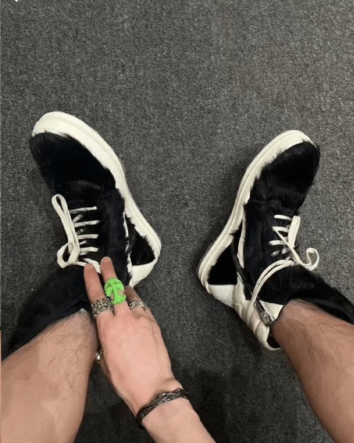 Faux Fur Contrast Lace-Up High Top Sneakers