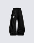 Winter Cross Print Wide-Leg Sweatpants