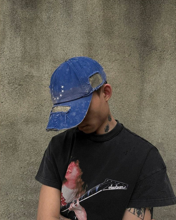 Distressed Washed Denim Baseball Cap
