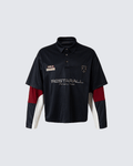 Colorblock Patchwork Polo Collar Long Sleeve T-Shirt