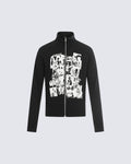 Ribbed Graphic Zip-Up Long Sleeve