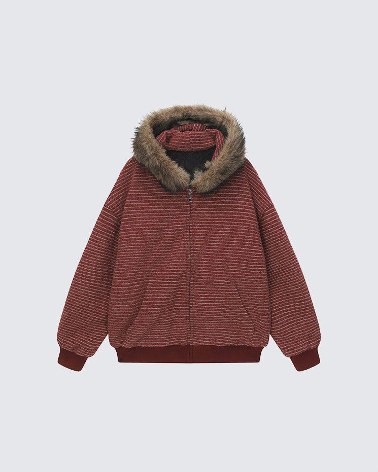 High-Street Striped Loose Hooded Sweatshirt