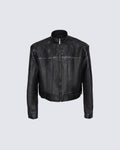 New PU Stand Collar Zip-Up Jacket