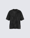 Dark Washed Deconstructed Seam Short Sleeve T-Shirt