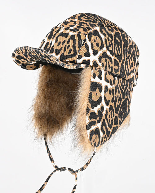 American Leopard Print Plush Trapper Cap