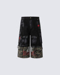 New Patchwork Camo Denim Cargo Shorts