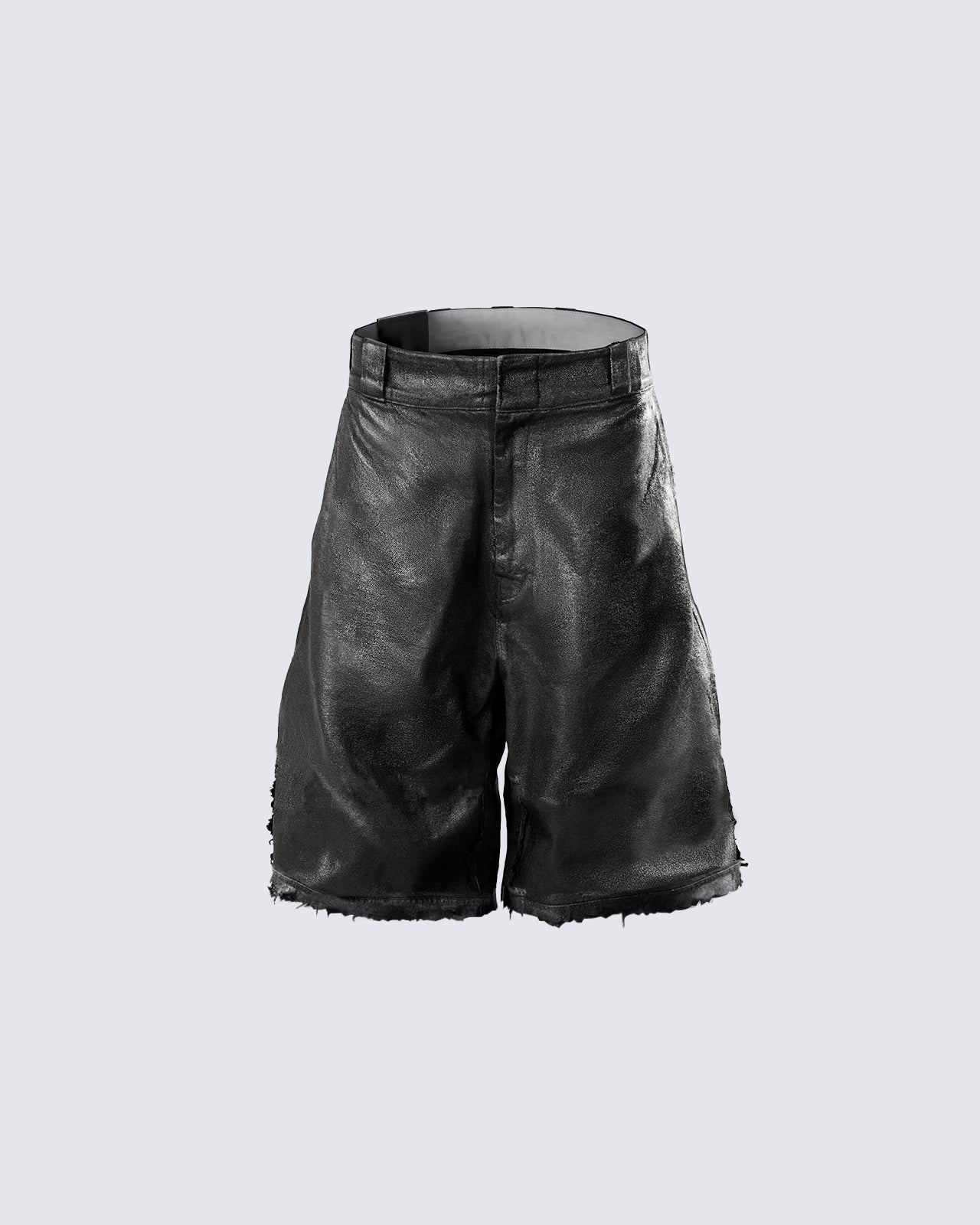 Relaxed Fit Washed Waxed Denim Shorts