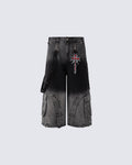 Washed Utility Wide Leg Cargo Shorts