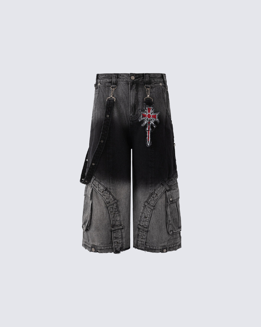 Washed Utility Wide Leg Cargo Shorts