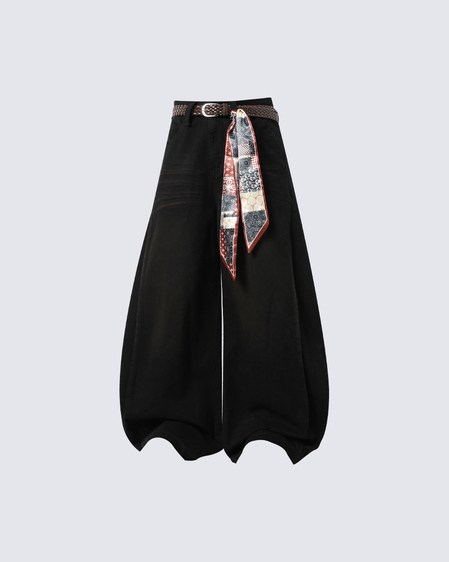 Scarf Belt Wide Leg Denim Pants