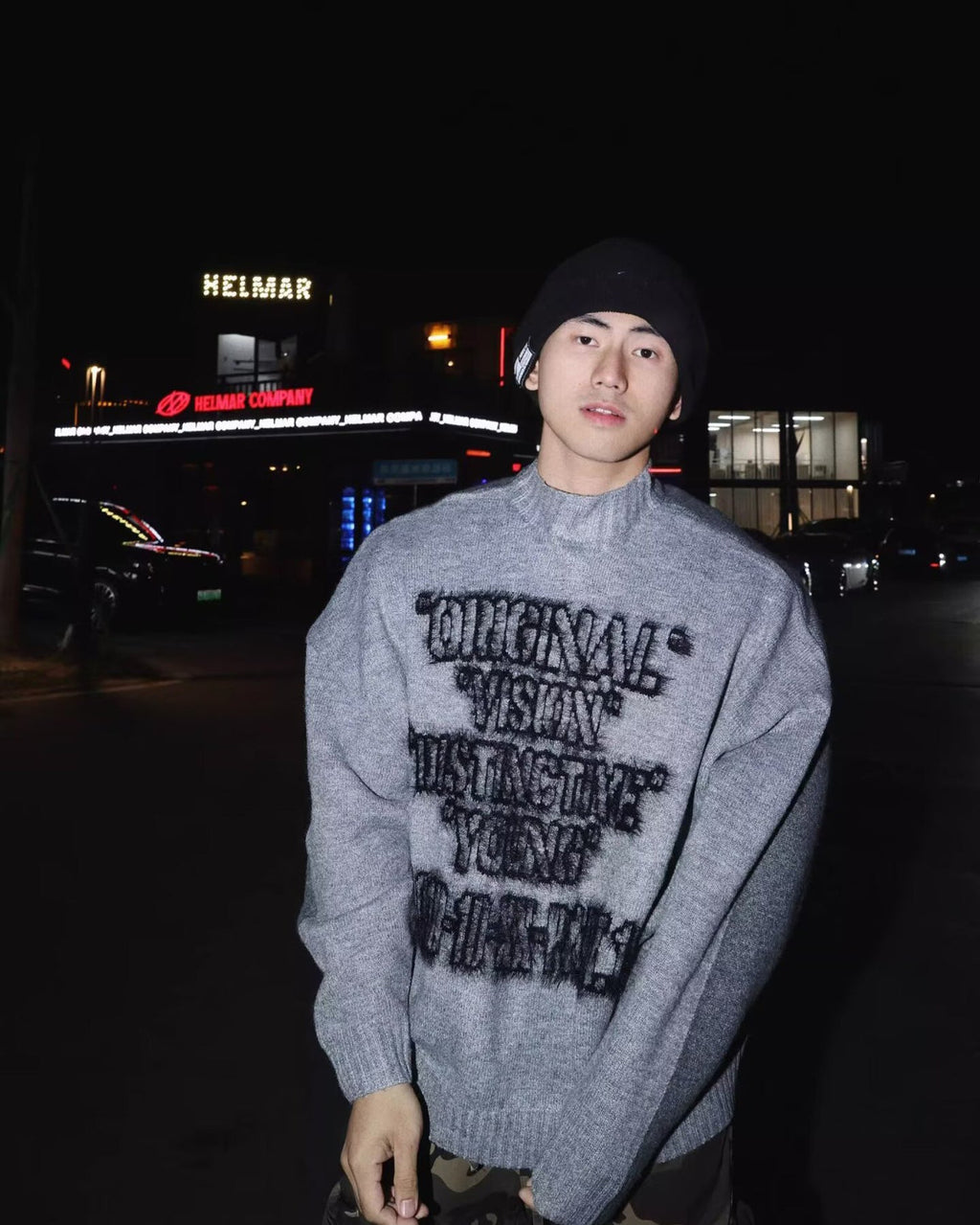 Retro Text Knit Crewneck Sweater