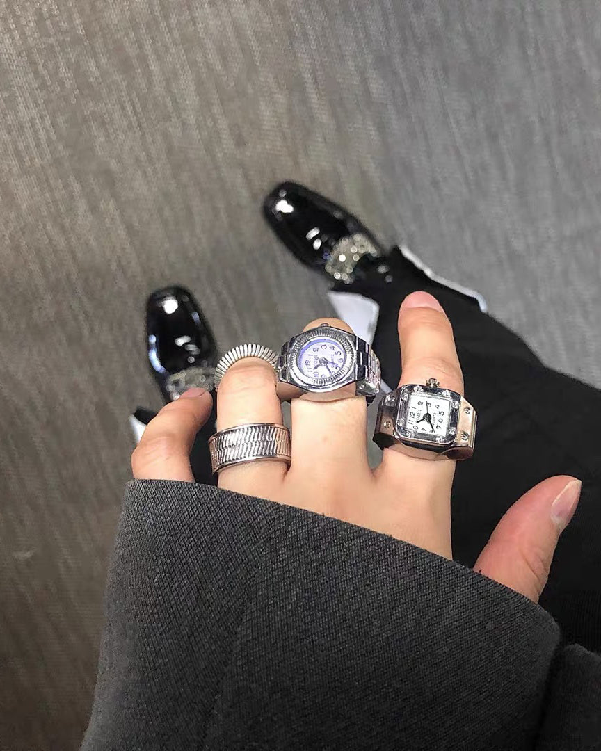 Punk-Inspired Quartz Watch Ring