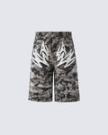 Camo Print Distressed Cargo Shorts