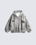 Distressed Embroidered Padded Hooded Jacket