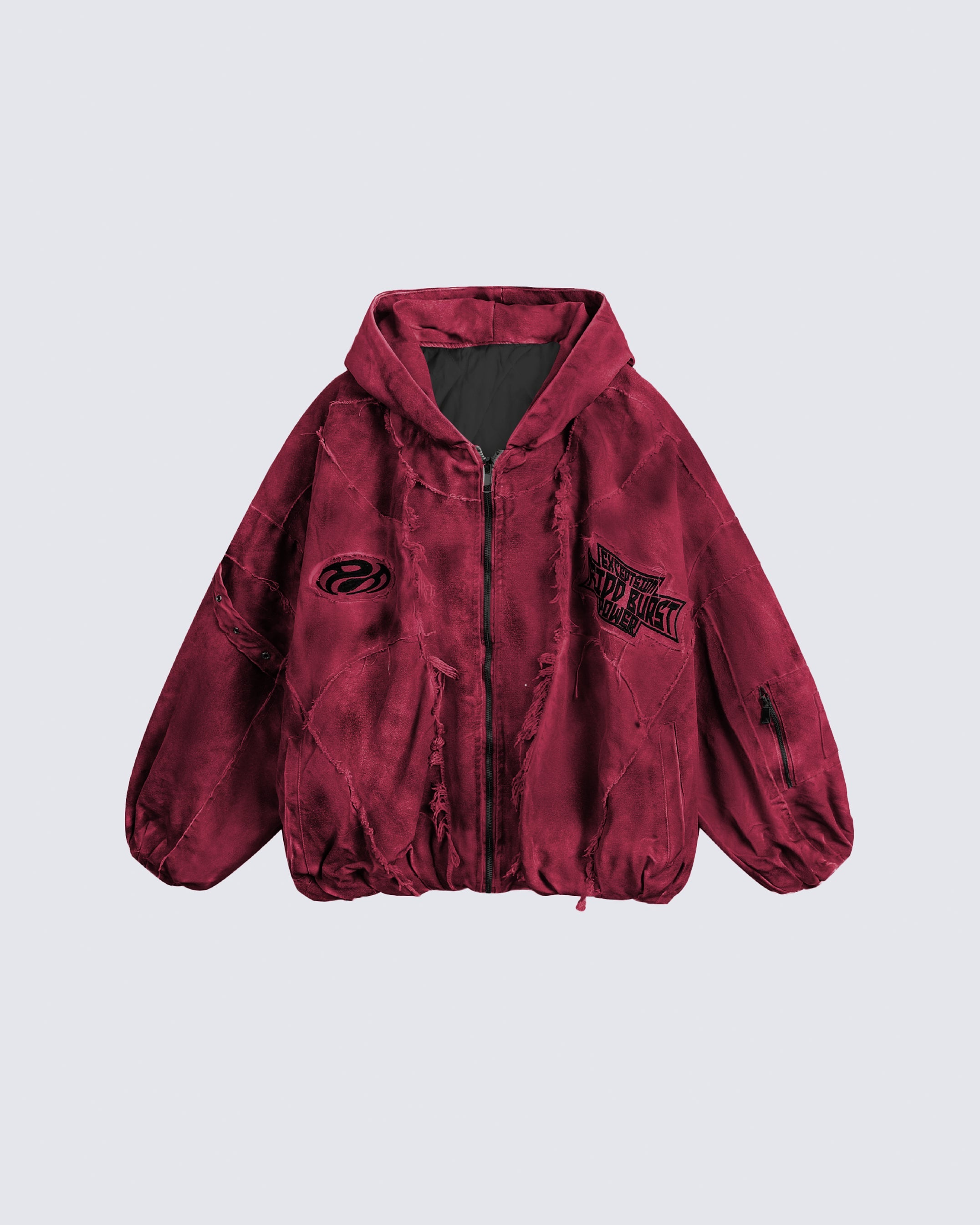 Distressed Embroidered Padded Hooded Jacket